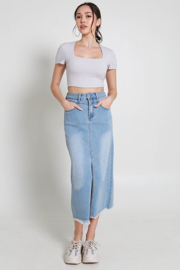 *Lite* [CROPPED] Lyla Queen Anne Top (Lilac Grey)