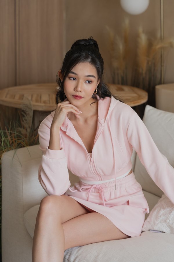 Axton Cropped Zipper Jacket (Baby Pink)