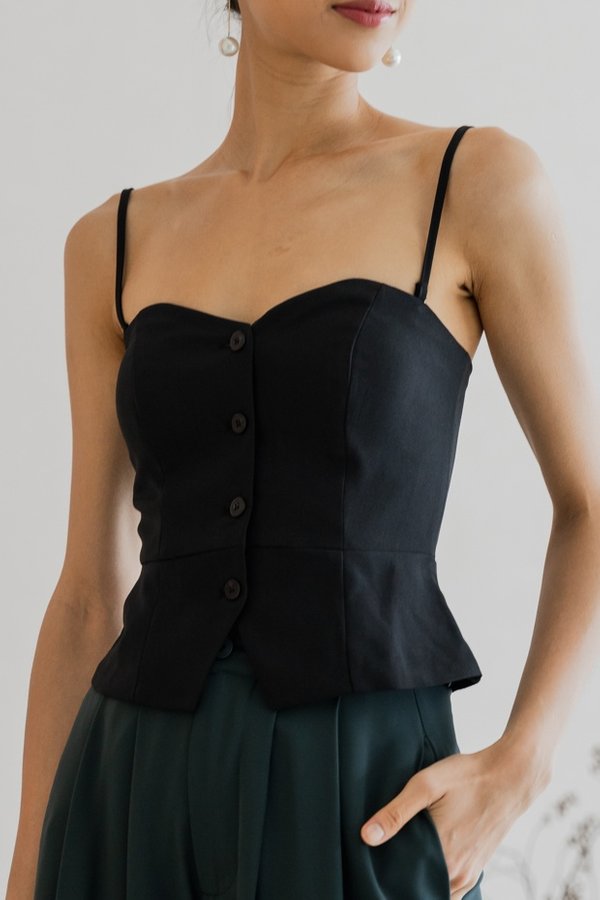 Adalynn button Up Padded Top (Black)