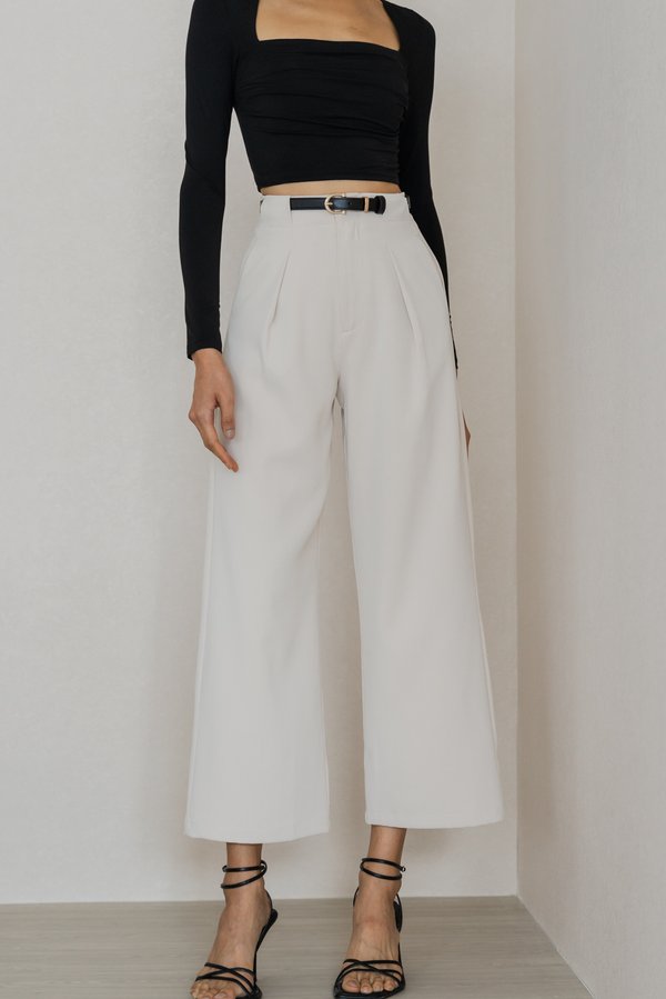 Wanda Straight Cut Belted Pants (Ivory)