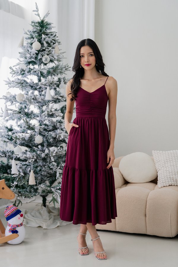 Adeline V Neck Dress (Maroon)