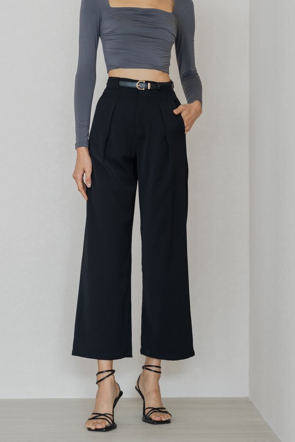 Wanda Straight Cut Belted Pants (Black)