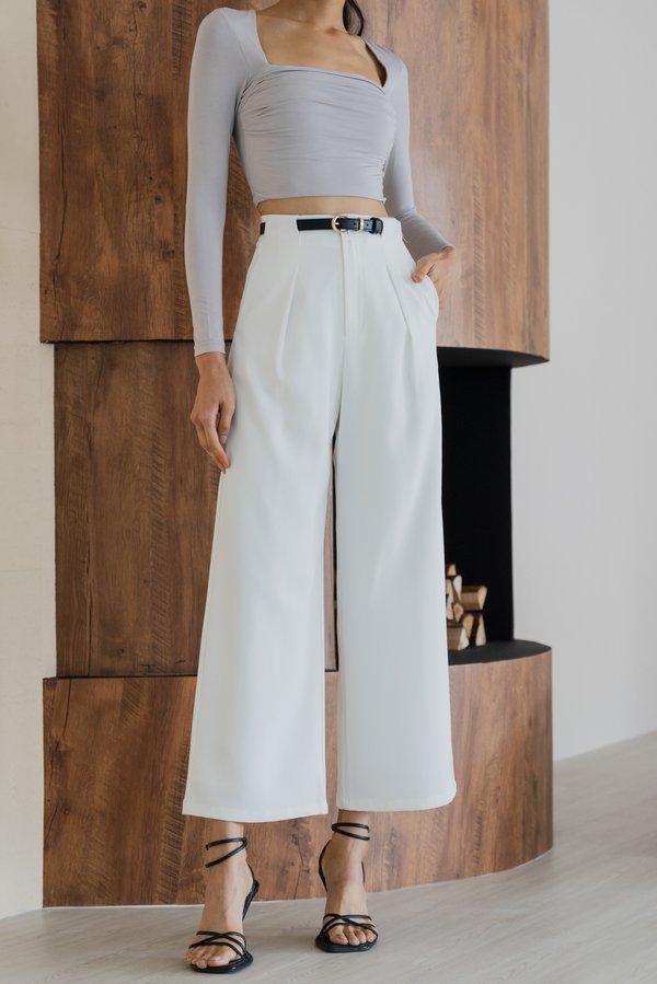 Wanda Straight Cut Belted Pants (White)