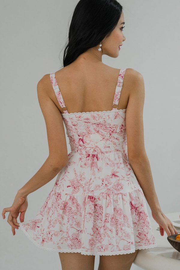 Seona Lace Padded Romper Dress (Pink Floral)