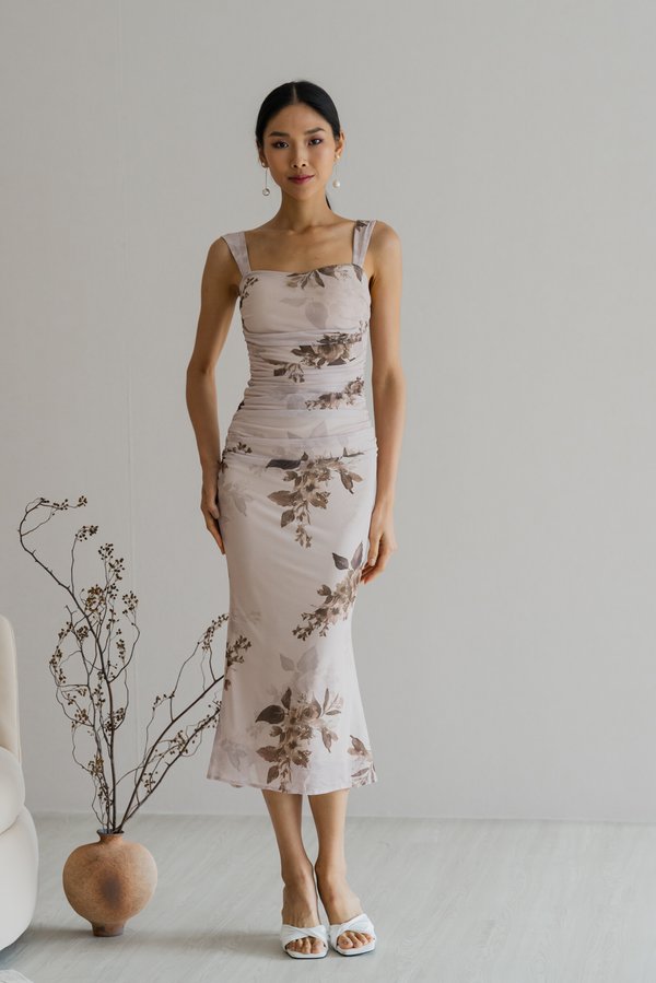 Erna Mesh Padded Dress (Floral Nude)