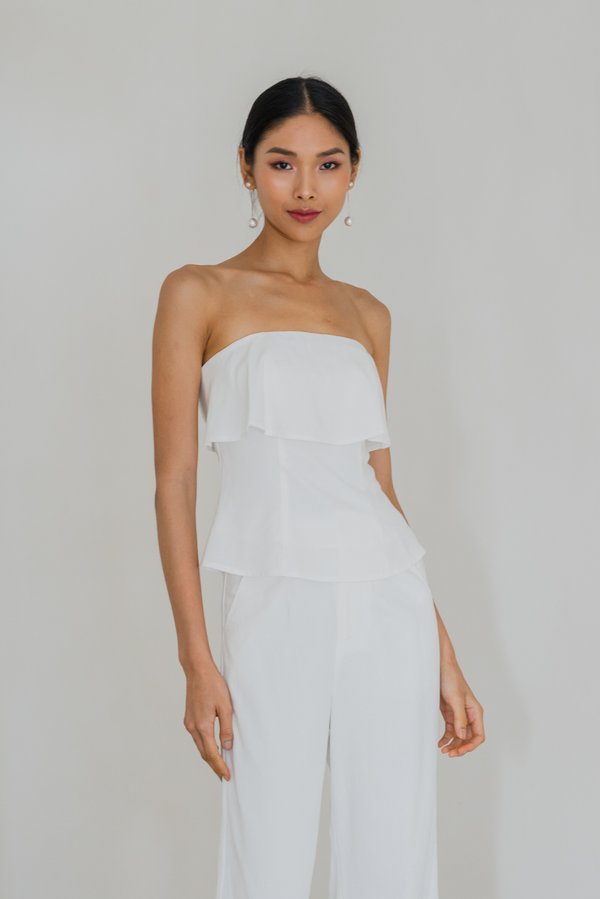 Theresia Tiered Linen Padded Top (White)