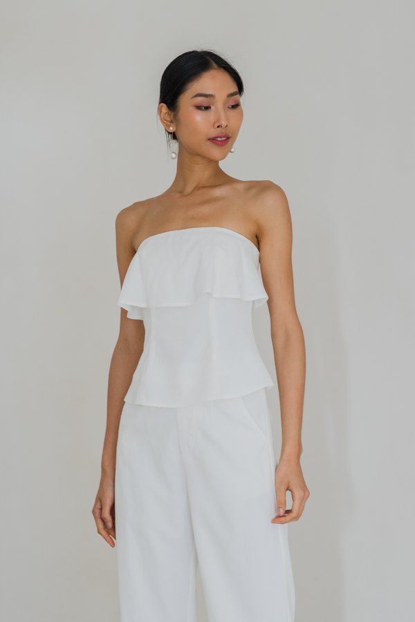 Theresia Tiered Linen Padded Top (White)