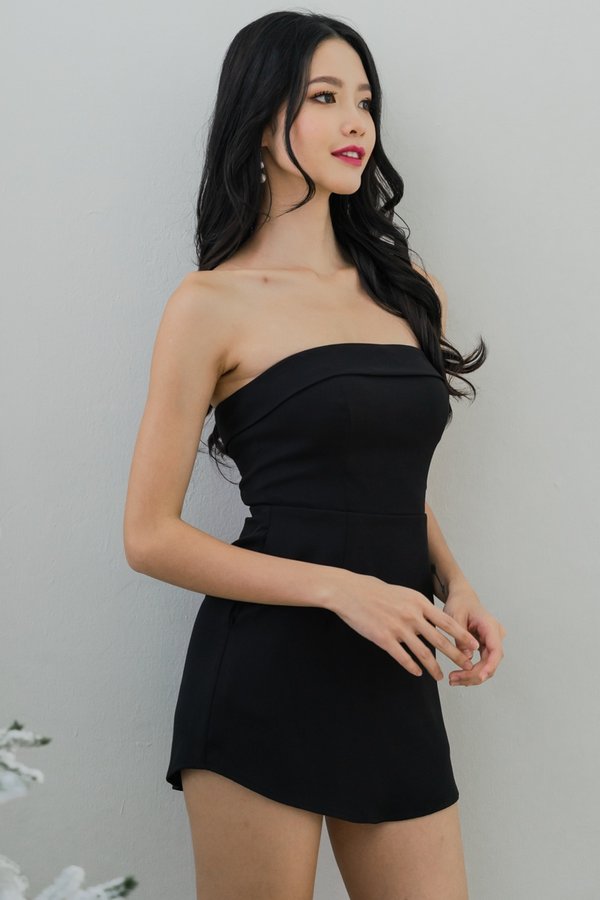 Brylee Curve Hem Romper Dress (Black)