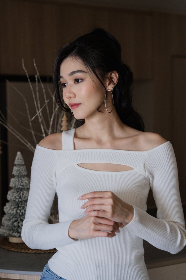Jaclyn Peekaboo Knit Top (White)