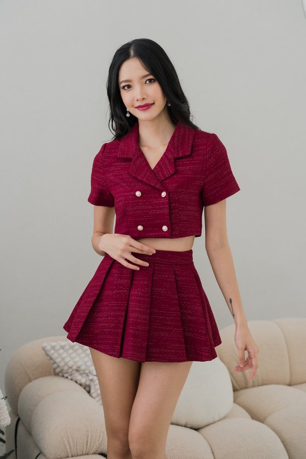 Caprice Pleated Tweed Skorts (Red)