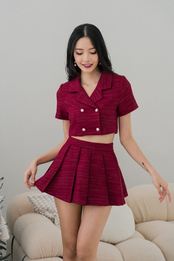 Caprice Pleated Tweed Skorts (Red)