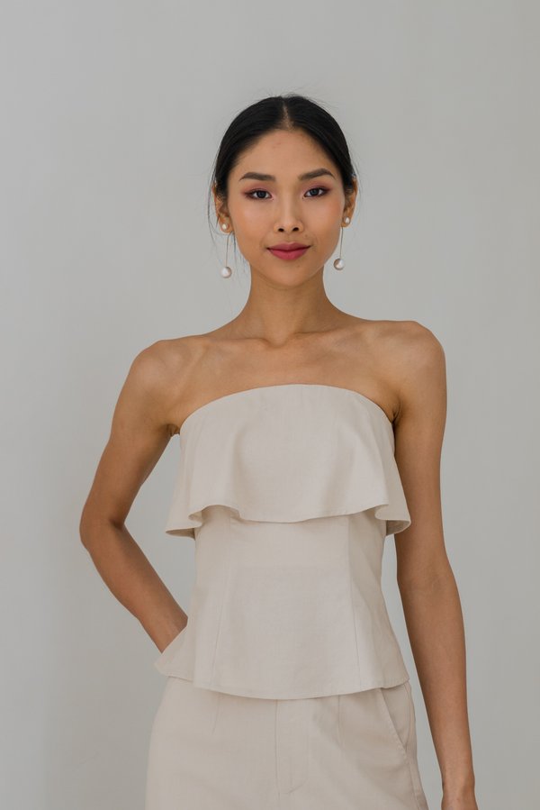 Theresia Tiered Linen Padded Top (Cream)