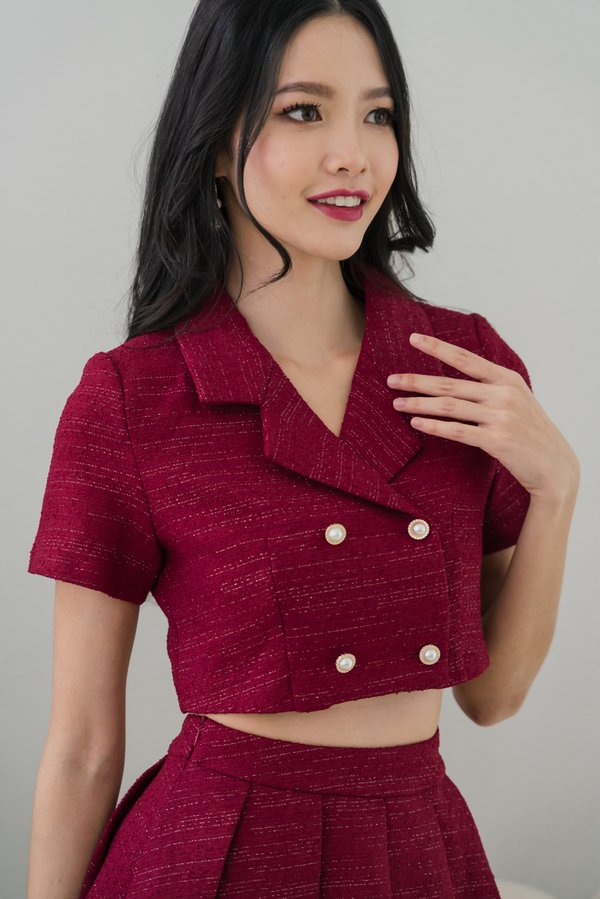 Calin Pearl Tweed Top (Red)