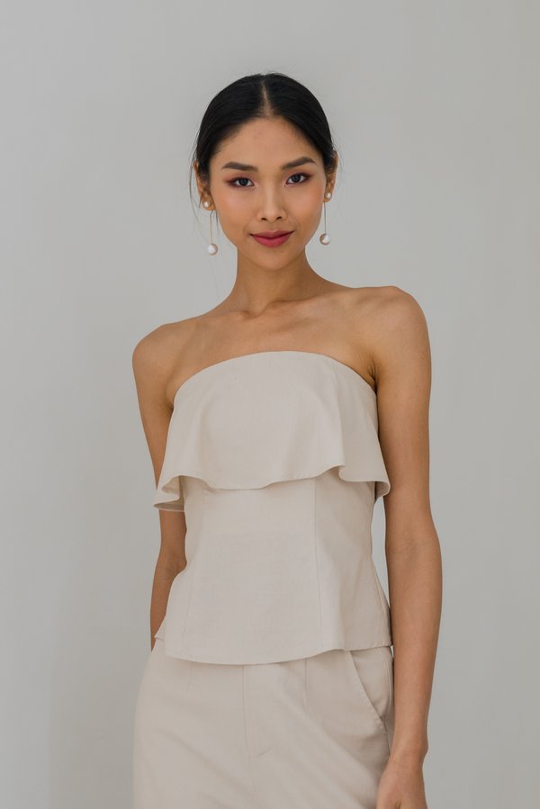 Theresia Tiered Linen Padded Top (Cream)