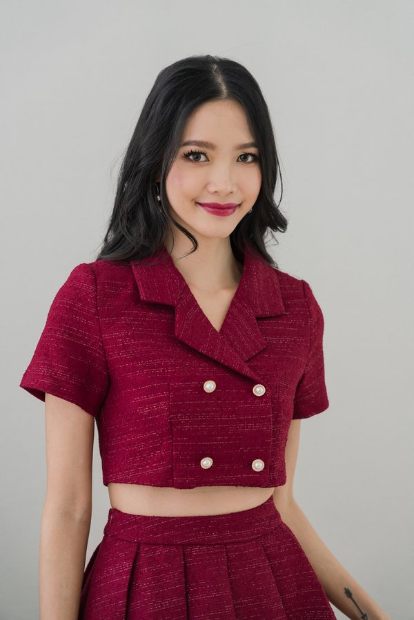 Calin Pearl Tweed Top (Red)