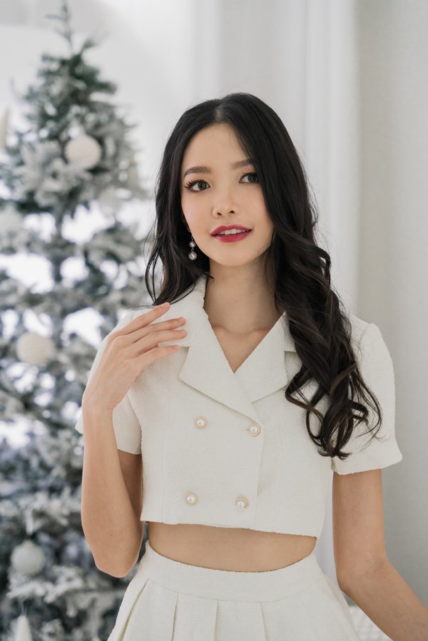 Calin Pearl Tweed Top (White)