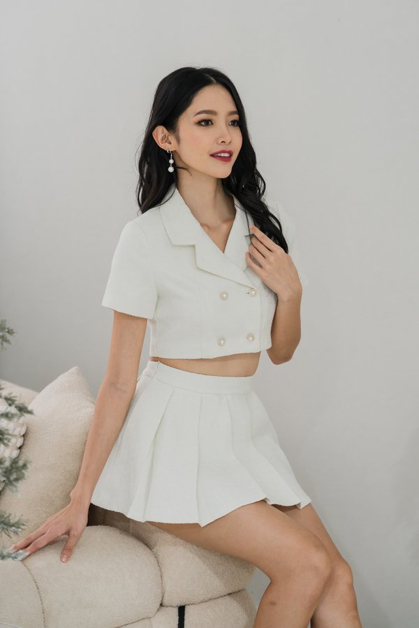 Caprice Pleated Tweed Skorts (White)