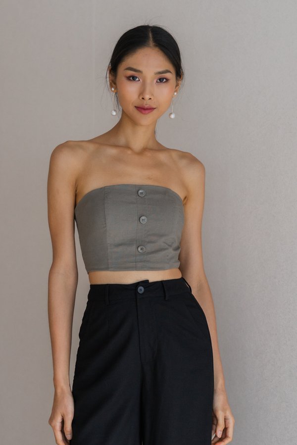 Hana Linen Padded Top (Taupe)