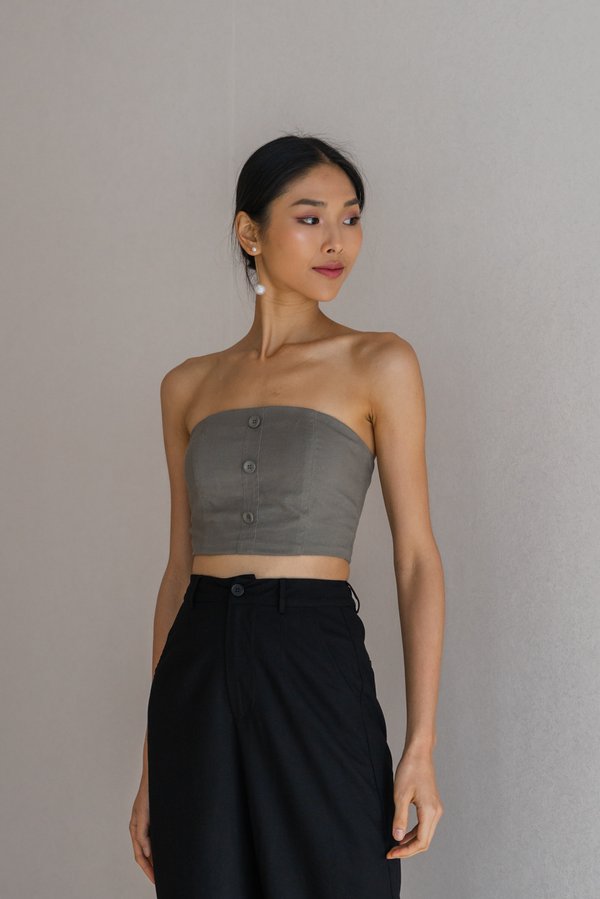 Hana Linen Padded Top (Taupe)