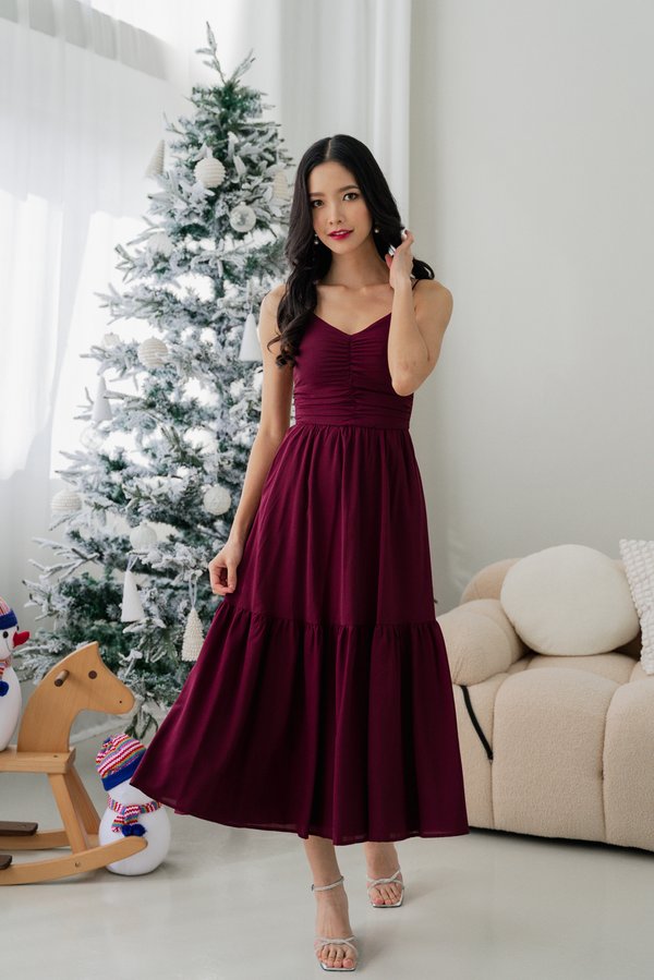 Adeline V Neck Dress (Maroon)