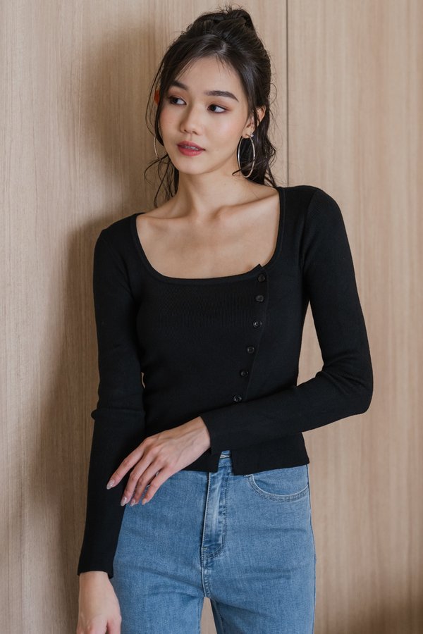 Amelda Long Sleeve Knit Top (Black)