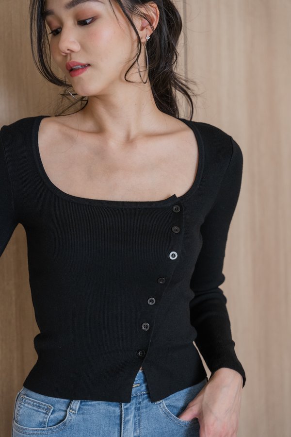 Amelda Long Sleeve Knit Top (Black)