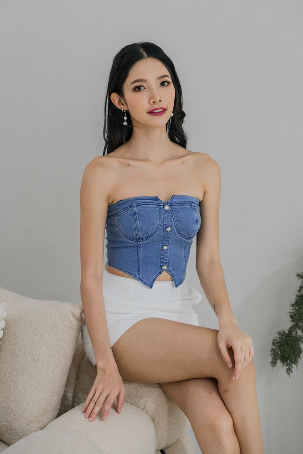 Kira Pearl Denim Top (Light Wash) Kira Pearl Denim Top (Light Wash)