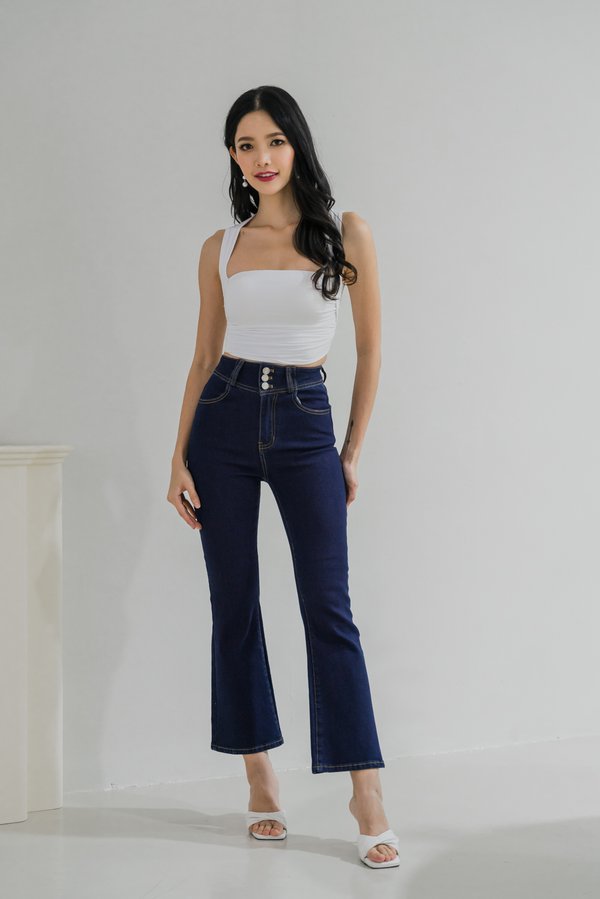 Hazel Buttons Bell Bottom Denim Jeans (Dark Wash)