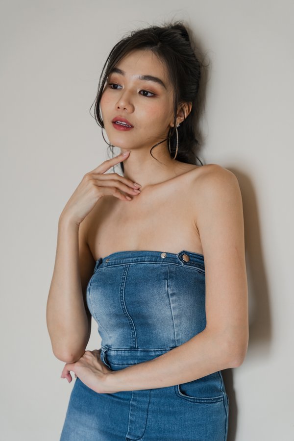 Jemma Front Slit Denim Dress V1 (Mid Wash)