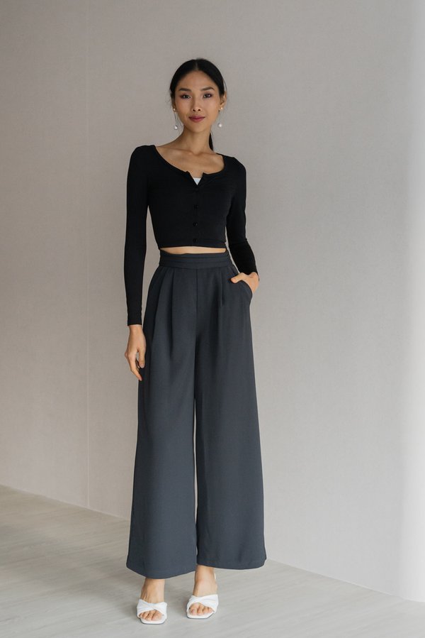 Karly Highwaist Pleated Pants (Gunmetal)