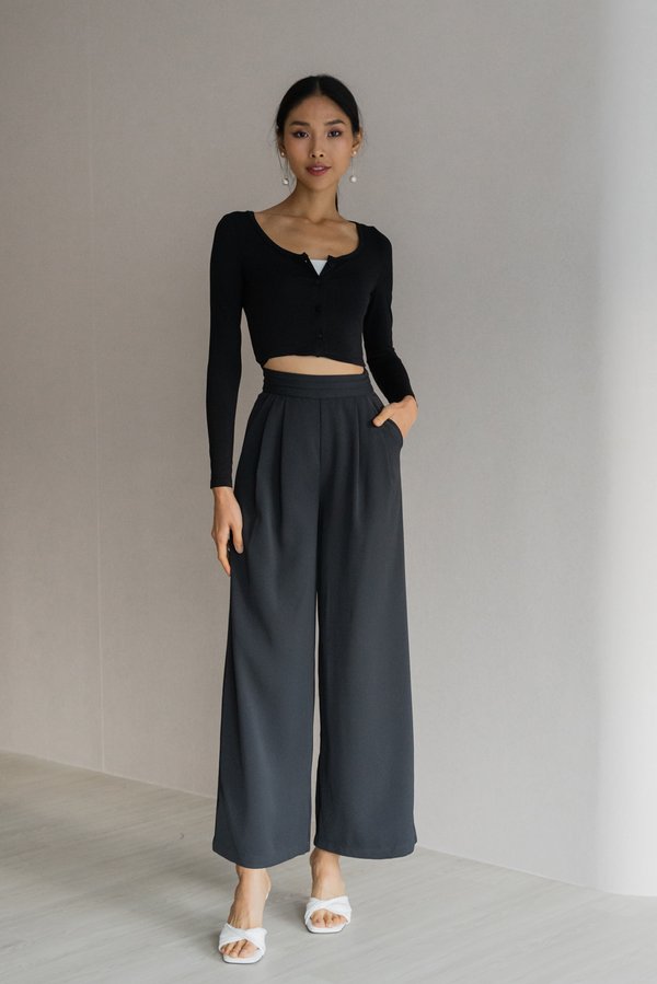 Karly Highwaist Pleated Pants (Gunmetal)