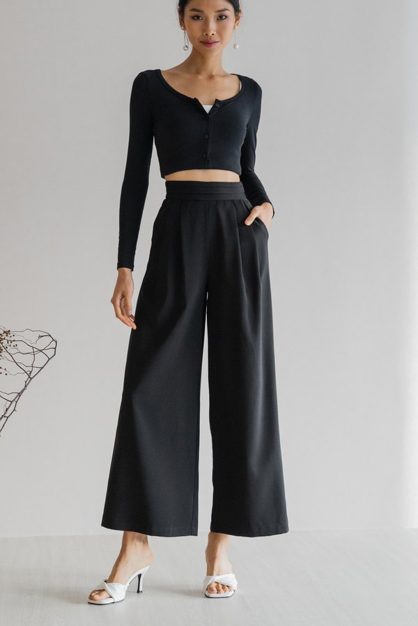 Karly Highwaist Pleated Pants (Black)