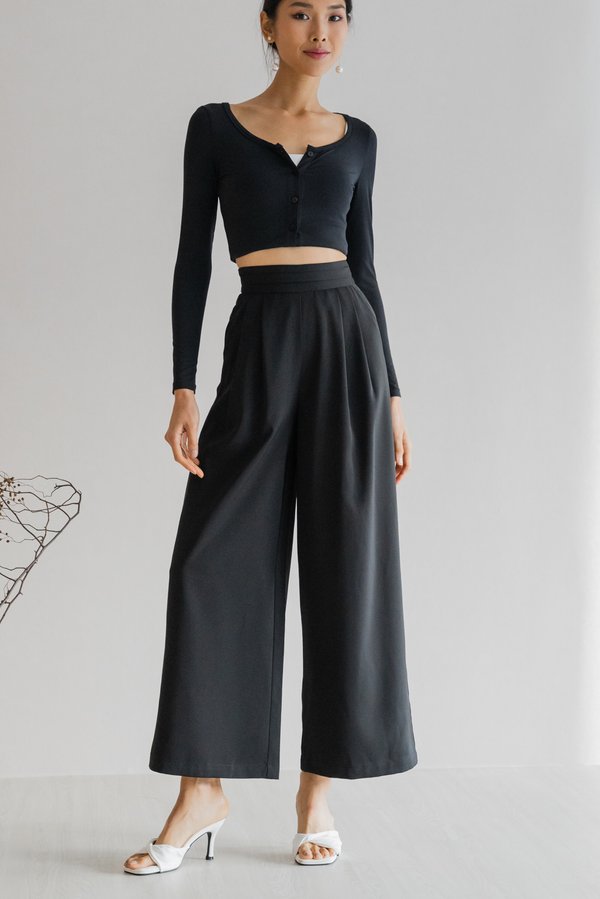 Karly Highwaist Pleated Pants (Black)