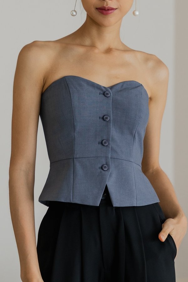 Adalynn button Up Padded Top (Gunmetal Blue)