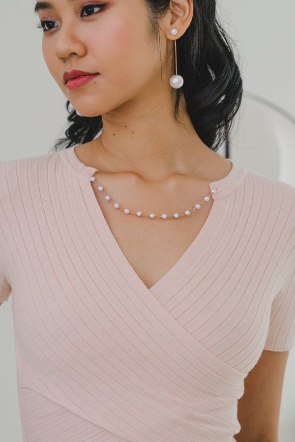 Aletta Overlap Pearl Chain Knit Top (Pink)