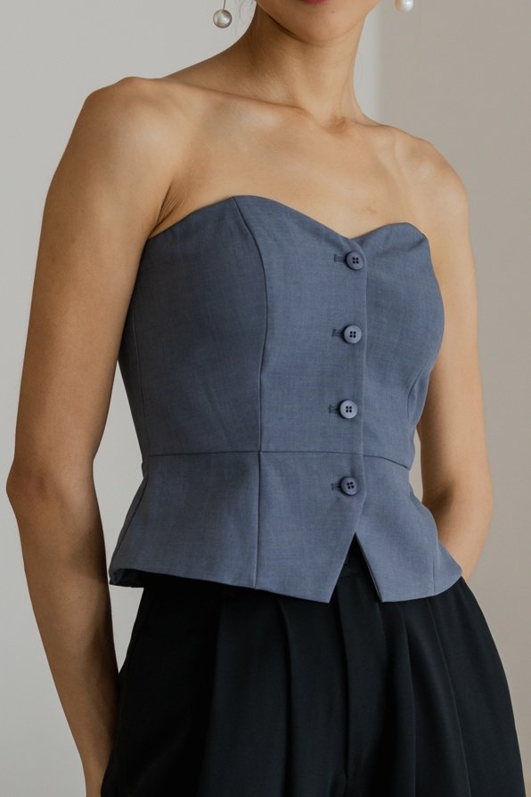 Adalynn button Up Padded Top (Gunmetal Blue)