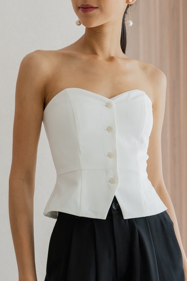 Adalynn button Up Padded Top (White)