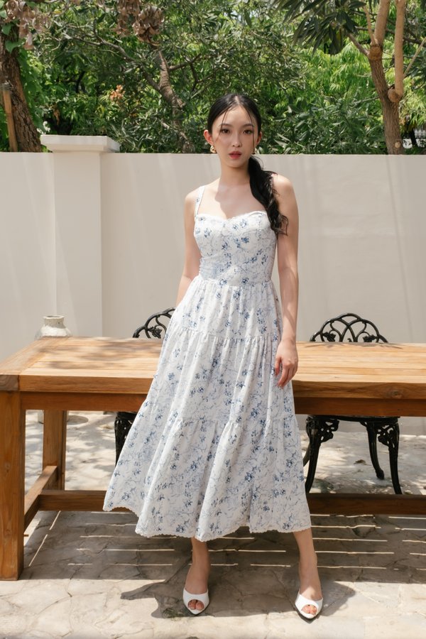 Selene Vintage Lace Dress (New Blue Floral)