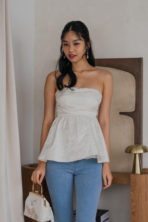 Bei Embroidered Peplum Padded Top (Ivory)