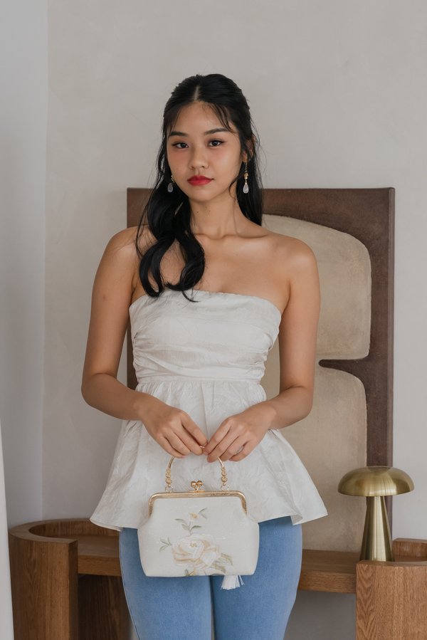 Bei Embroidered Peplum Padded Top (Ivory)