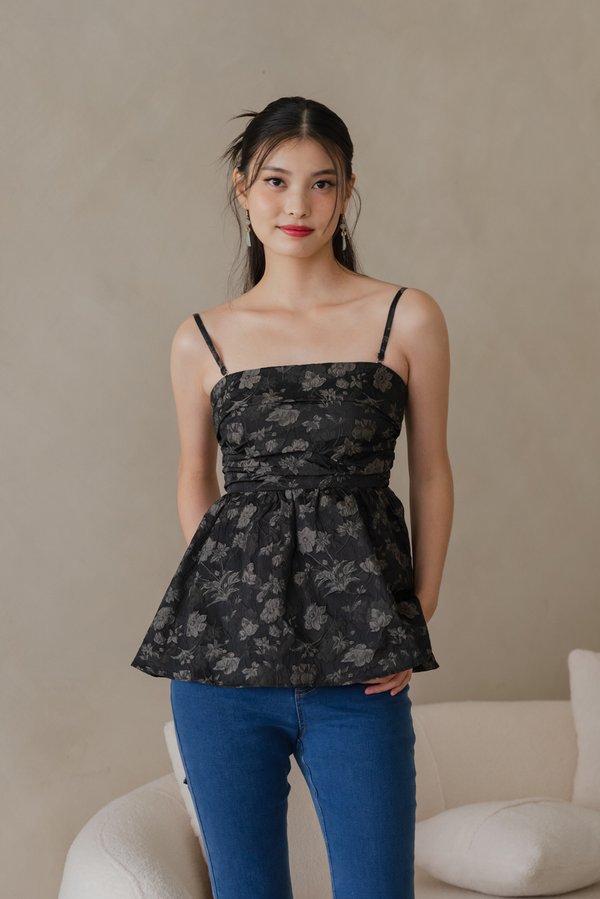 Bei Embroidered Peplum Padded Top (Black) Bei Embroidered Peplum Padded Top (Black)