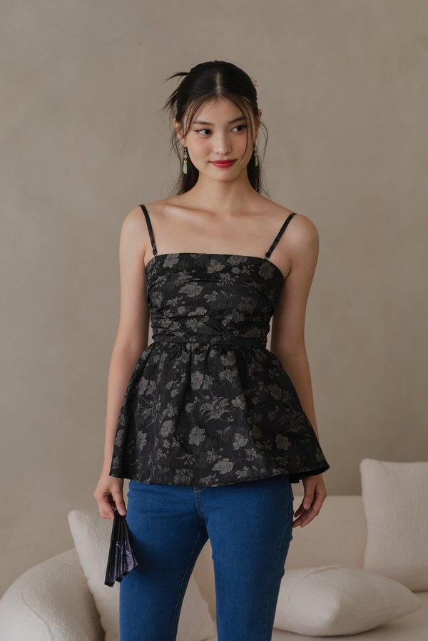 Bei Embroidered Peplum Padded Top (Black) Bei Embroidered Peplum Padded Top (Black)