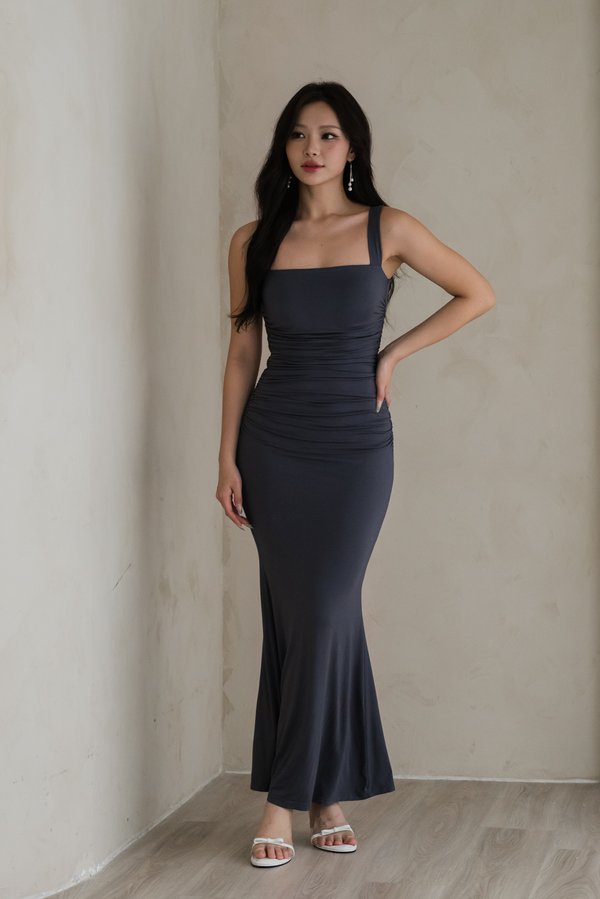 Polly Square Neck Mermaid Dress (Gunmetal)