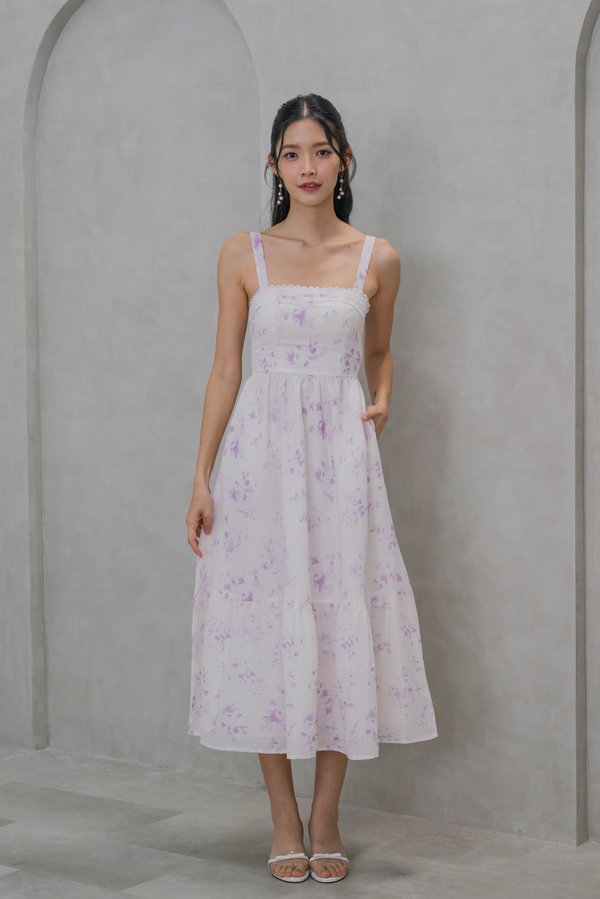 Kass Lace Floral Midi Dress (Lilac Floral) Kass Lace Floral Midi Dress (Lilac Floral)
