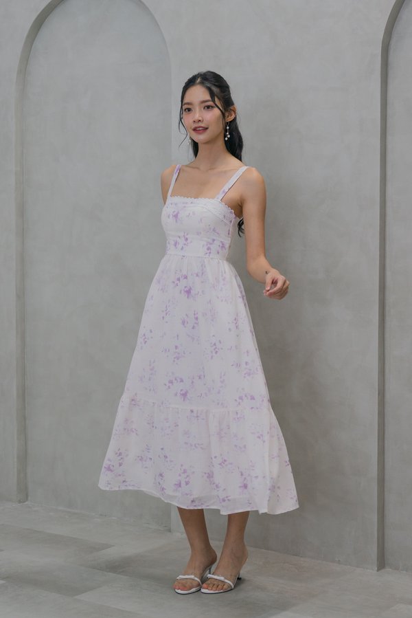 Kass Lace Floral Midi Dress (Lilac Floral) Kass Lace Floral Midi Dress (Lilac Floral)
