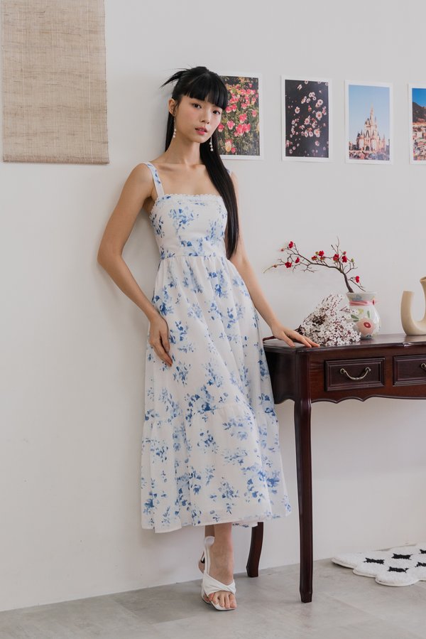 Kass Lace Floral Midi Dress (Blue Floral)