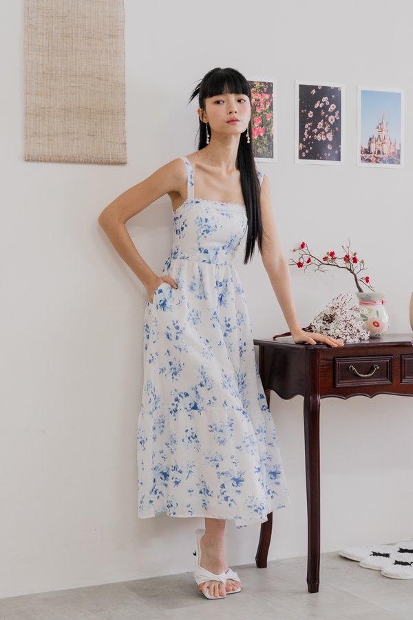 Kass Lace Floral Midi Dress (Blue Floral)