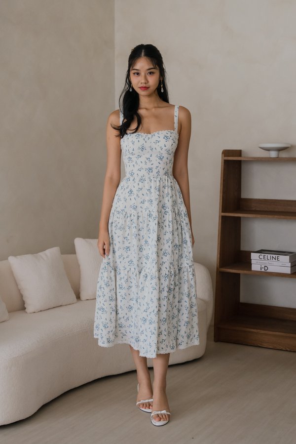 Selene Vintage Lace Dress (Blue Floral)