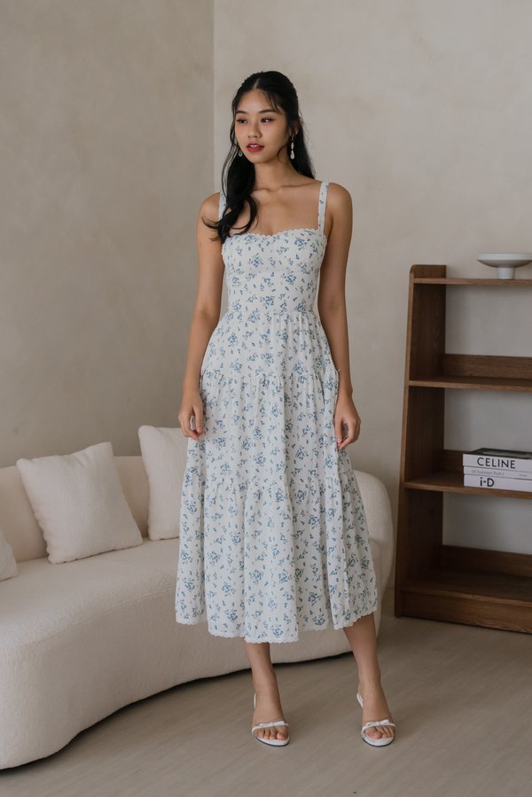 Selene Vintage Lace Dress (Blue Floral)