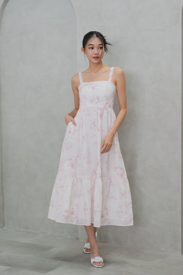 Kass Lace Floral Midi Dress (Pink Floral)